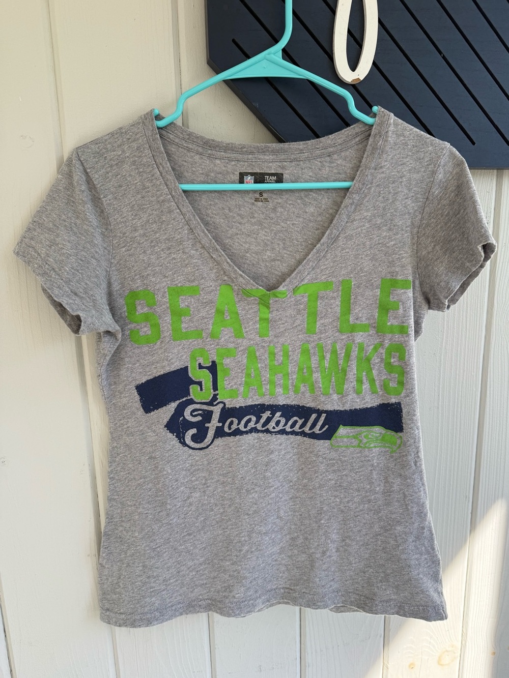 NFL Women's Grey V-Neck Seattle Seahawks Graphic Tee